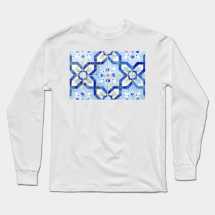 Portuguese tiles. Blue flowers and background Long Sleeve T-Shirt